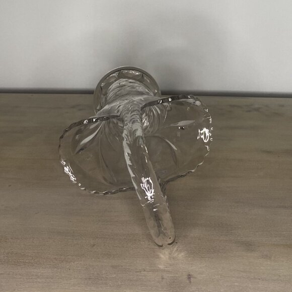 Vintage Boho Pressed Glass Floral Etched Basket with Handle - Picture 4 of 5